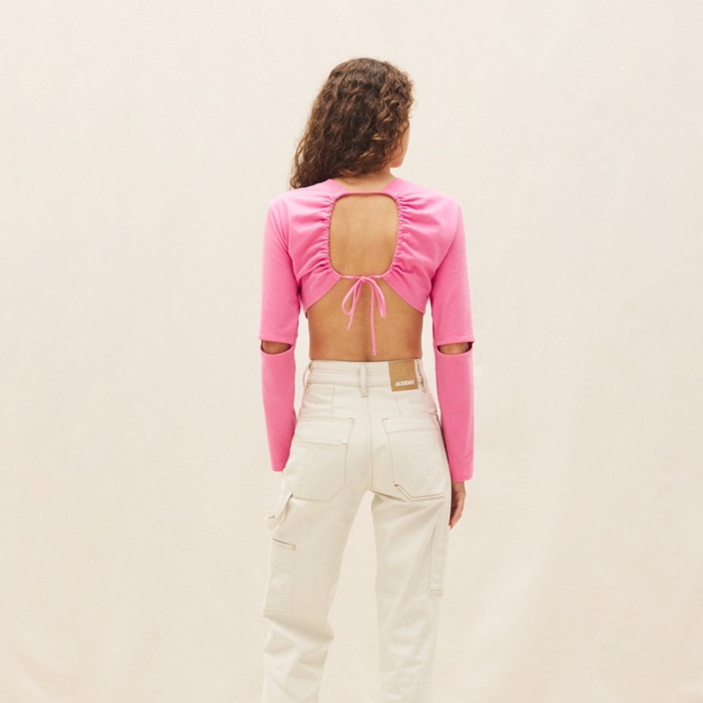 New Jacquemus Le T-Shirt Piccola Cropped Long-sleeve Size Small Pink - Picture 2 of 9
